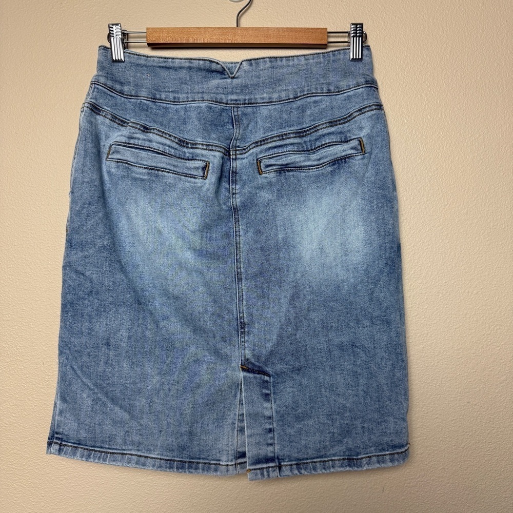 Prana Aubrey Dusted Blue Organic Cotton High-Waist Denim Skirt - Picture 7 of 8
